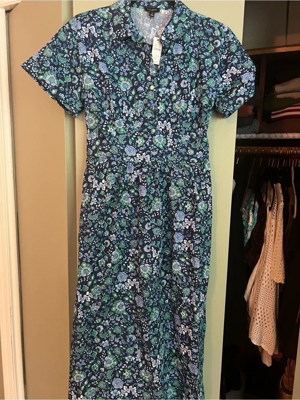 Talbots Navy Blue Floral Button-Front Maxi Dress